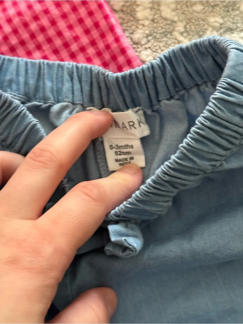 Primark Hot Pink Gingham Top with Blue Ruffle Shorts 0-3 Months